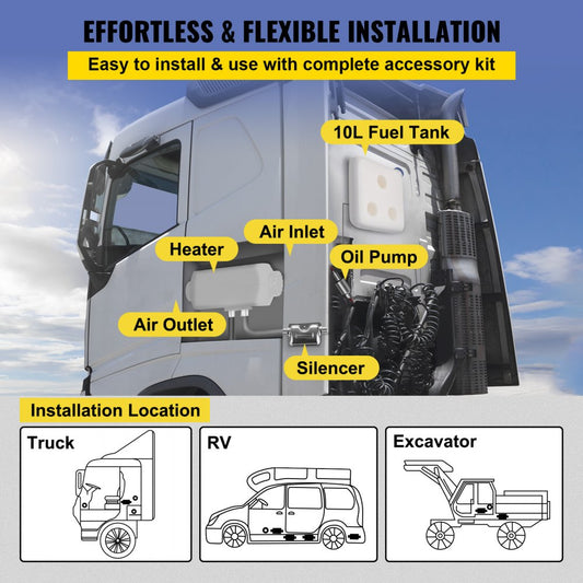 WF5001 - 12V Diesel Parking Heater with 10L Tank for 200-500 sq ft Spaces