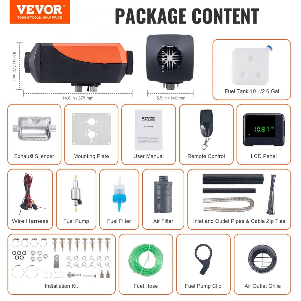 010276329389 - 8KW 12V Diesel Heater with Remote & 10L Fuel Tank
