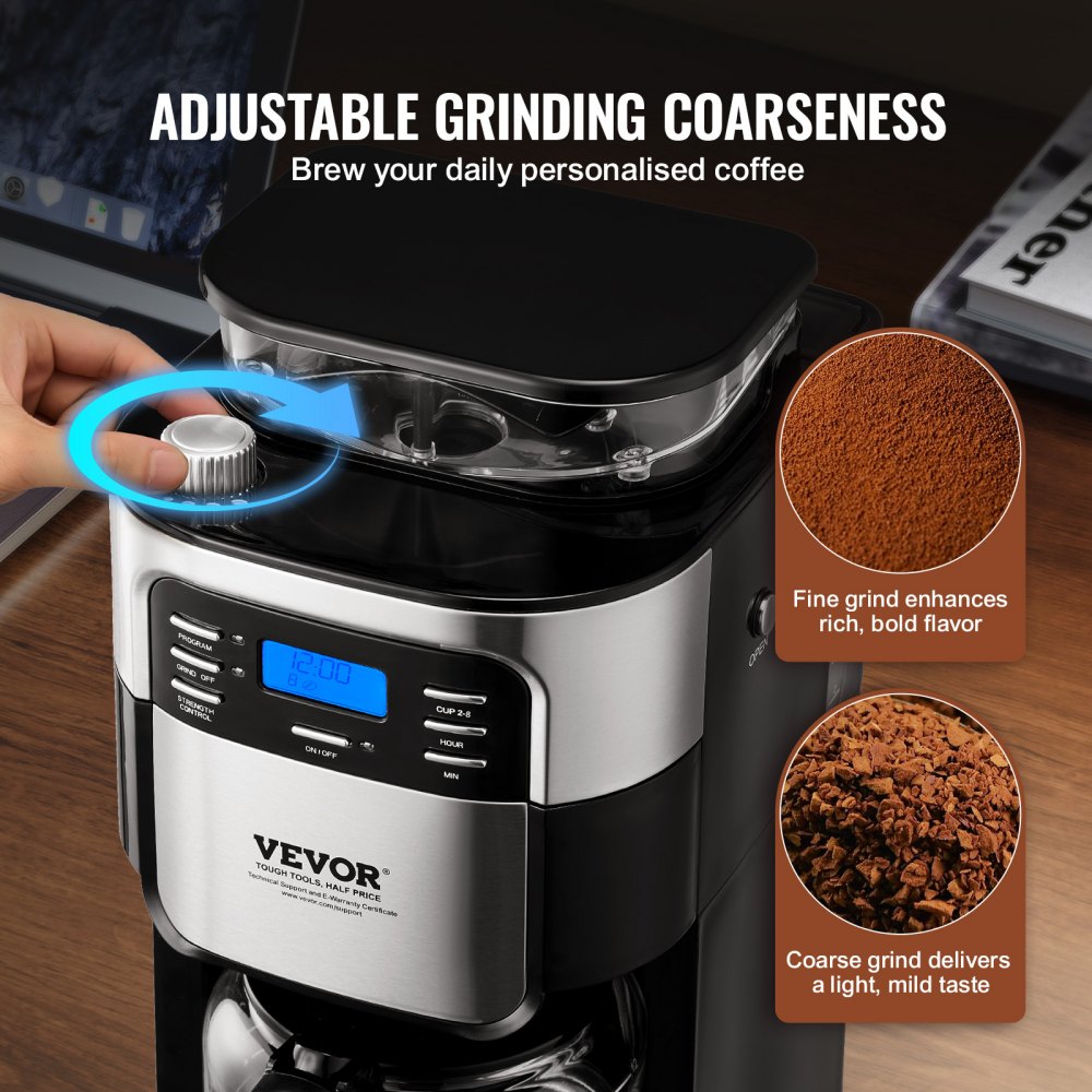 CM1025B - Versatile 8-Cup Coffee Maker with Grinder & 24-Hour Timer