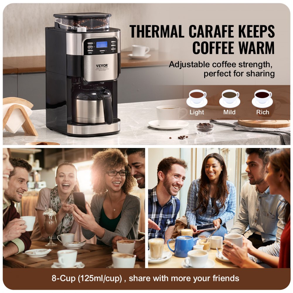 CM1025B - Versatile 8-Cup Coffee Maker with Grinder & 24-Hour Timer