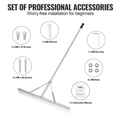 CY-SF13 - 36" Aluminum Rake for Soil Leveling & Pond Cleaning