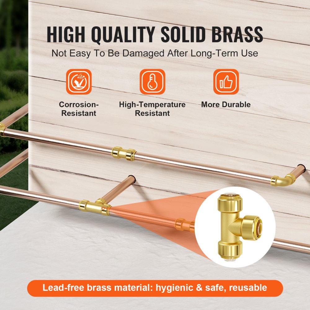 PF7c-T1/2x1/2x1/2 - 12PCS Lead-Free Brass Tee Fittings for Heating & Plumbing