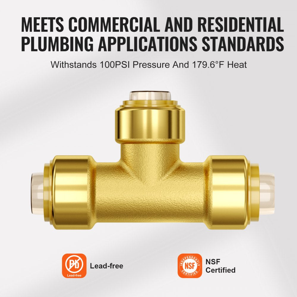 PF7c-T1/2x1/2x1/2 - 12PCS Lead-Free Brass Tee Fittings for Heating & Plumbing