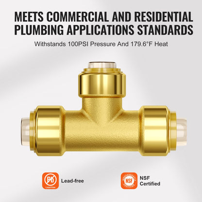 PF7c-T1/2x1/2x1/2 - 12PCS Lead-Free Brass Tee Fittings for Heating & Plumbing