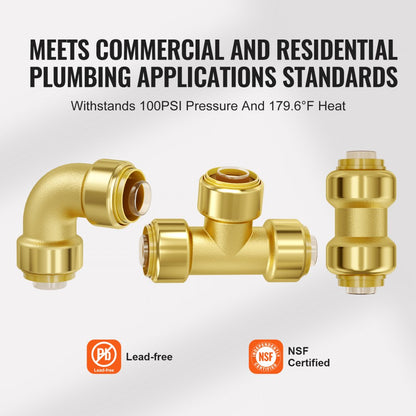 PF7c-1/2/S/L/T - Durable 1/2" Brass Pipe Fittings, 25-Piece Set