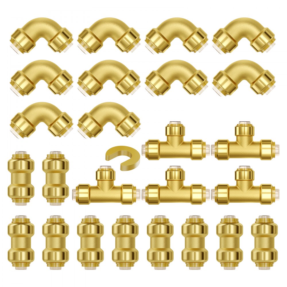 PF7c-1/2/S/L/T - Durable 1/2" Brass Pipe Fittings, 25-Piece Set