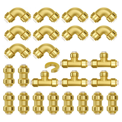 PF7c-1/2/S/L/T - Durable 1/2" Brass Pipe Fittings, 25-Piece Set