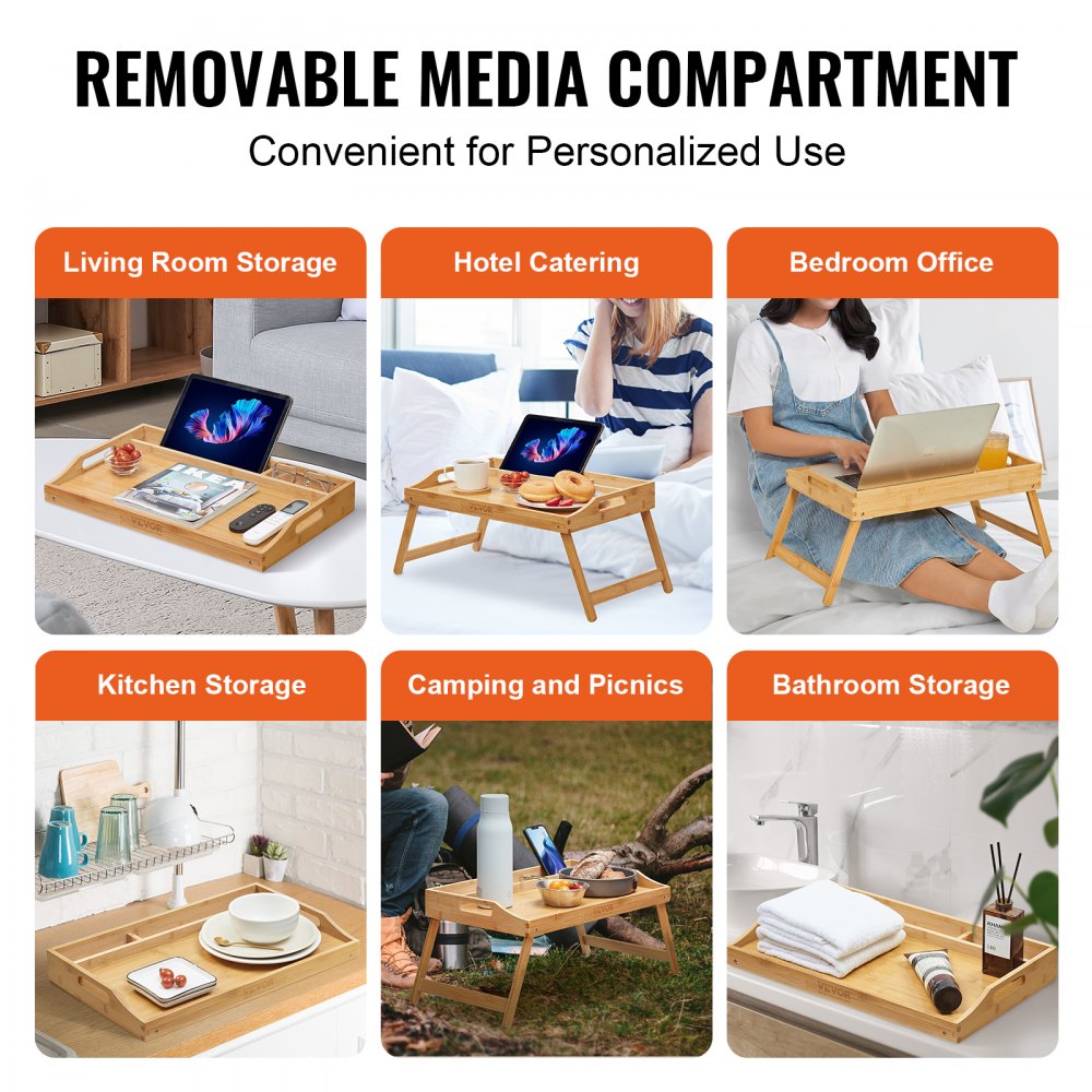 ZM-TP-SKU4 - Versatile Bed Tray Table with Foldable Legs & Media Slots