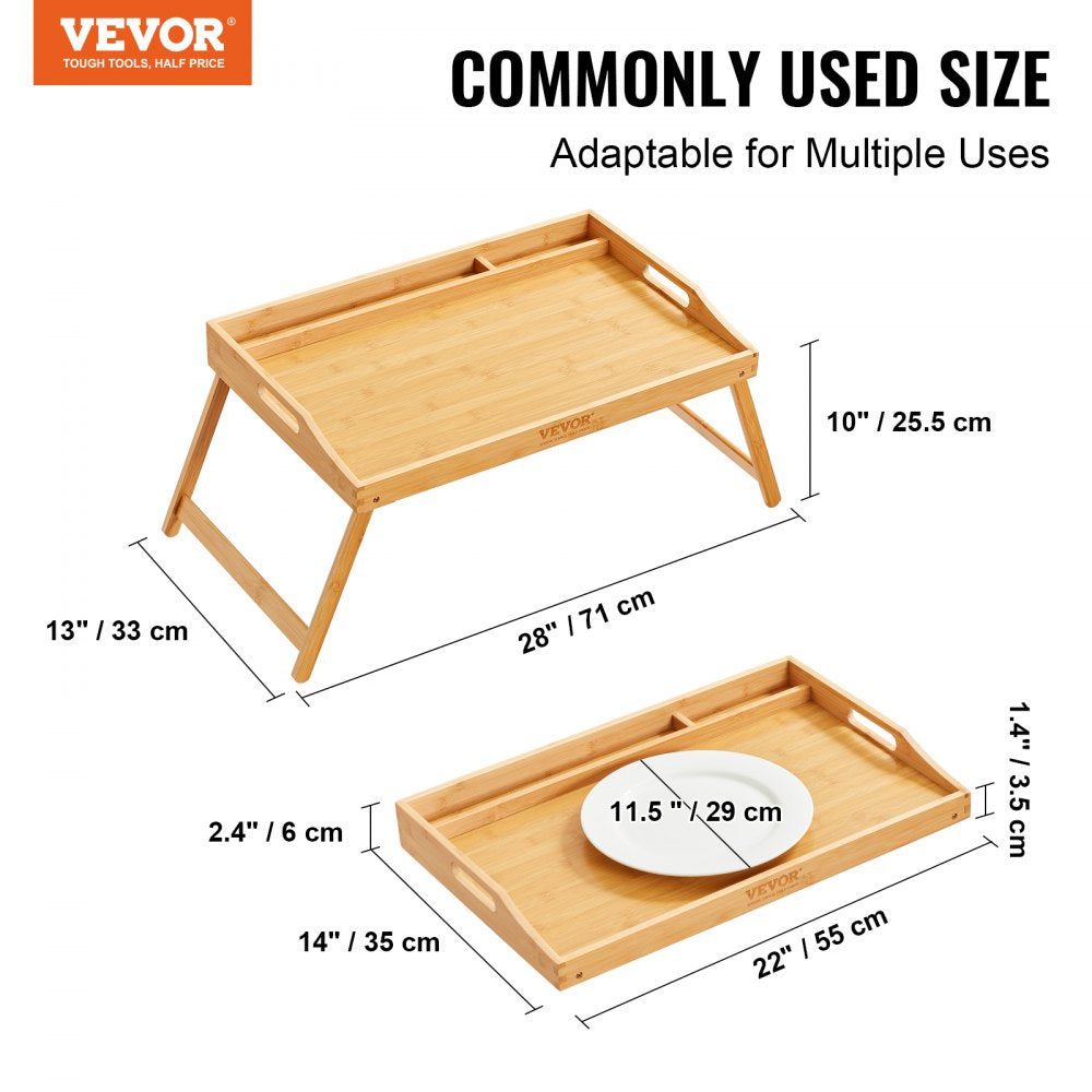 ZM-TP-SKU5 - Versatile Bamboo Bed Tray Table with Foldable Legs & Media Slots