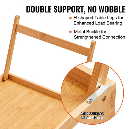 ZM-TP-SKU5 - Versatile Bamboo Bed Tray Table with Foldable Legs & Media Slots