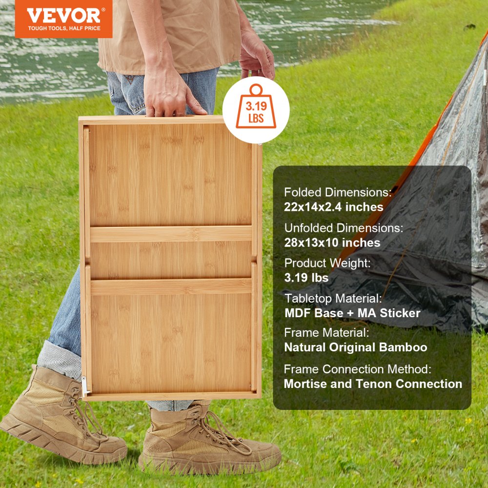 ZM-TP-SKU5 - Versatile Bamboo Bed Tray Table with Foldable Legs & Media Slots