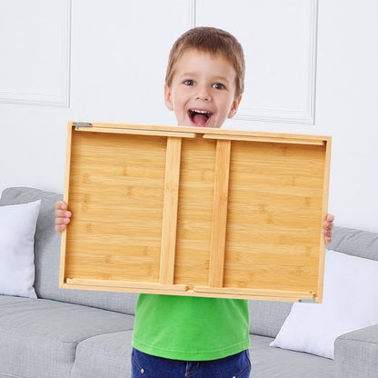 ZM-TP-SKU5 - Versatile Bamboo Bed Tray Table with Foldable Legs & Media Slots