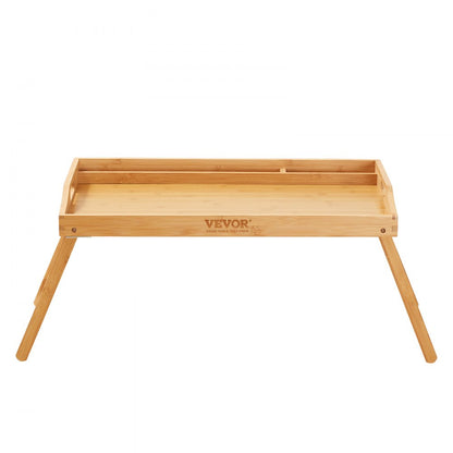ZM-TP-SKU5 - Versatile Bamboo Bed Tray Table with Foldable Legs & Media Slots