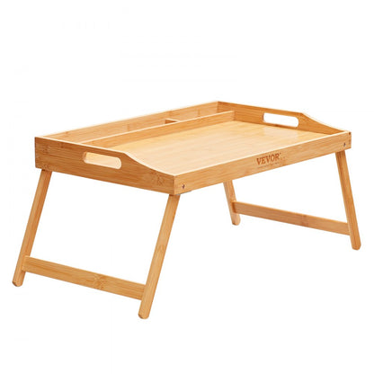 ZM-TP-SKU5 - Versatile Bamboo Bed Tray Table with Foldable Legs & Media Slots
