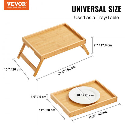 ZM-TP-SKU2 - VEVOR Bamboo Bed Tray Table with Lockable Legs and Device Holders