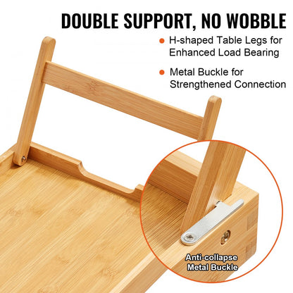 ZM-TP-SKU2 - VEVOR Bamboo Bed Tray Table with Lockable Legs and Device Holders