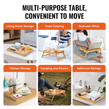 ZM-TP-SKU2 - VEVOR Bamboo Bed Tray Table with Lockable Legs and Device Holders