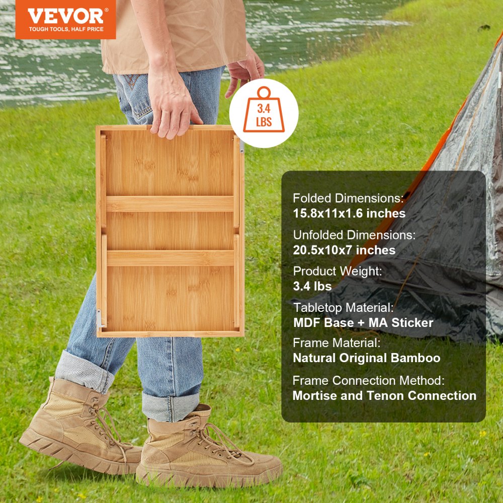 ZM-TP-SKU2 - VEVOR Bamboo Bed Tray Table with Lockable Legs and Device Holders