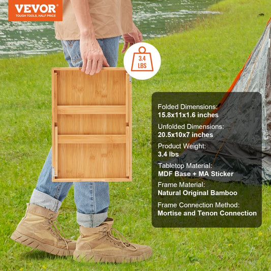 ZM-TP-SKU2 - VEVOR Bamboo Bed Tray Table with Lockable Legs and Device Holders