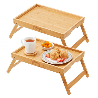 ZM-TP-SKU2 - VEVOR Bamboo Bed Tray Table with Lockable Legs and Device Holders