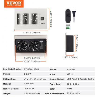BT-DF0610RCA - Quiet 6" x 10" Register Booster Fan, 100 CFM Airflow