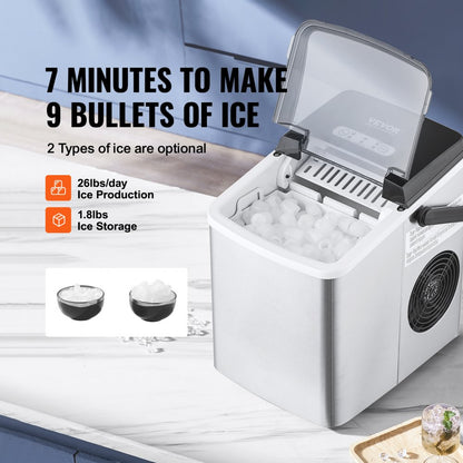 IM2102ADT-UL - Compact Ice Maker, 9 Cubes in 7 Mins, Quiet 45dB