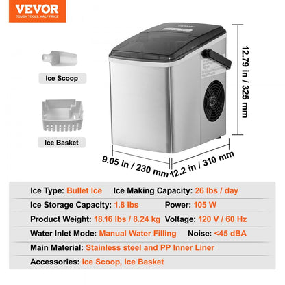 IM2102ADT-UL - Compact Ice Maker, 9 Cubes in 7 Mins, Quiet 45dB