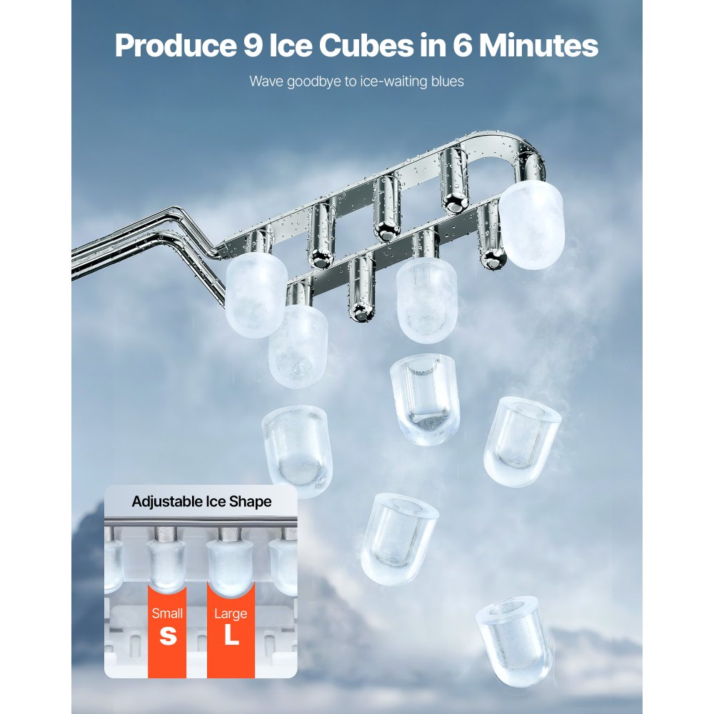 HZB-12/G - Portable Ice Maker Producing 26Lbs Daily, Self-Cleaning, Ideal for Parties