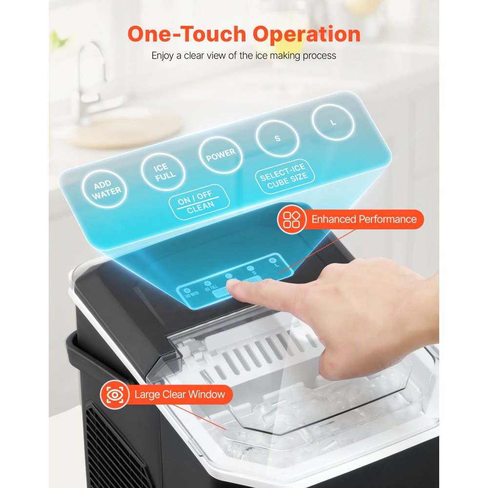 HZB-12/G - Portable Ice Maker Producing 26Lbs Daily, Self-Cleaning, Ideal for Parties