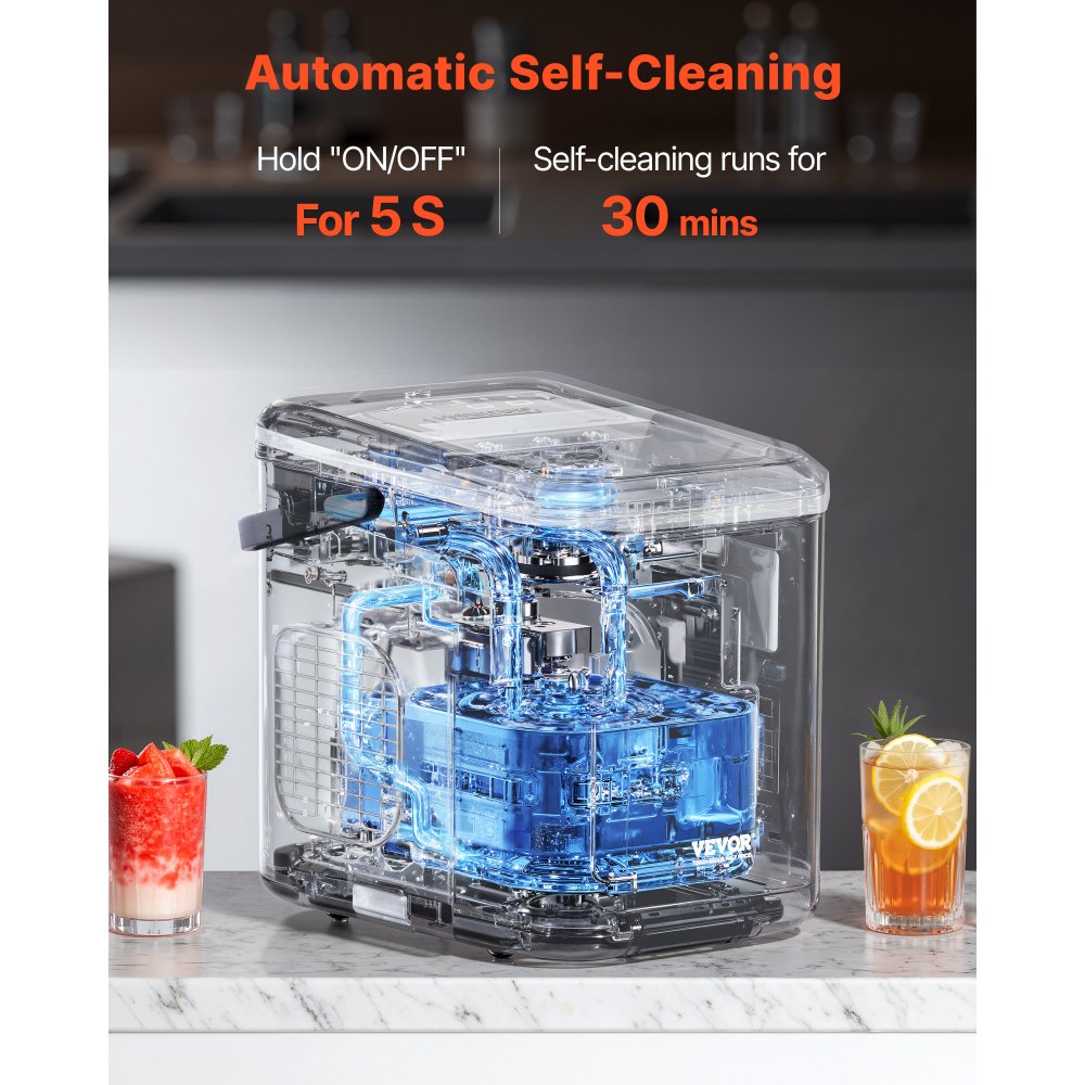 HZB-12/G - Portable Ice Maker Producing 26Lbs Daily, Self-Cleaning, Ideal for Parties