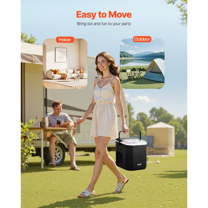 HZB-12/G - Portable Ice Maker Producing 26Lbs Daily, Self-Cleaning, Ideal for Parties