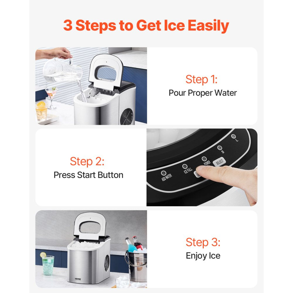 HZB-15SA - 33lbs/24h Portable Ice Maker with Self-Cleaning & Quick 6-Minute Cubes