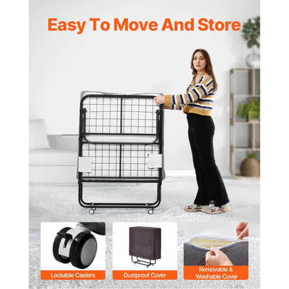 SDC-31-2 - 31"x75" Rollaway Bed with 5" Mattress & Wheels