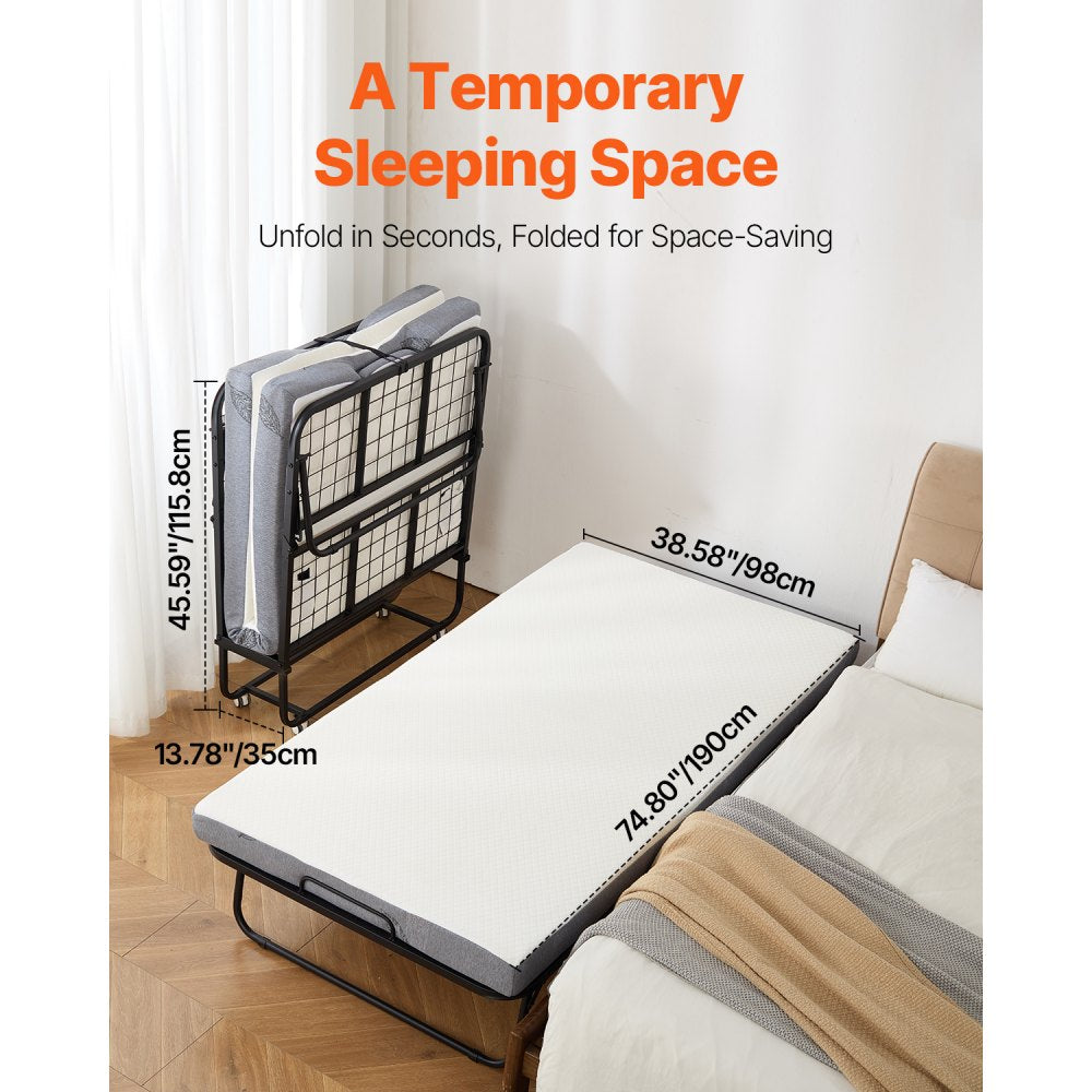 SDC-36-1 - Compact Foldable Rollaway Bed with 4" Foam Mattress, 450 lbs Capacity