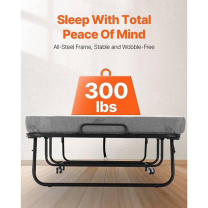 SDC-36-1 - Compact Foldable Rollaway Bed with 4" Foam Mattress, 450 lbs Capacity