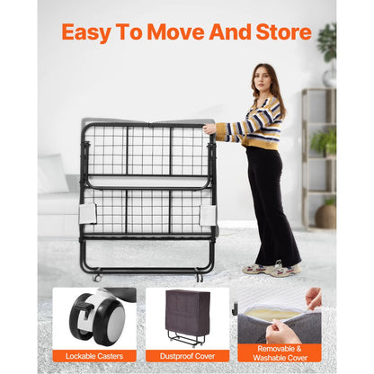 SDC-36-1 - Compact Foldable Rollaway Bed with 4" Foam Mattress, 450 lbs Capacity