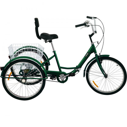 24IN-1S-GREEN - Foldable Adult Tricycle with 24" Wheels for Easy Storage