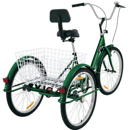 24IN-1S-GREEN - Foldable Adult Tricycle with 24" Wheels for Easy Storage