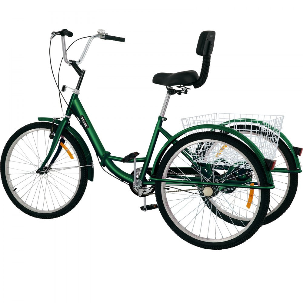 24IN-1S-GREEN - Foldable Adult Tricycle with 24" Wheels for Easy Storage