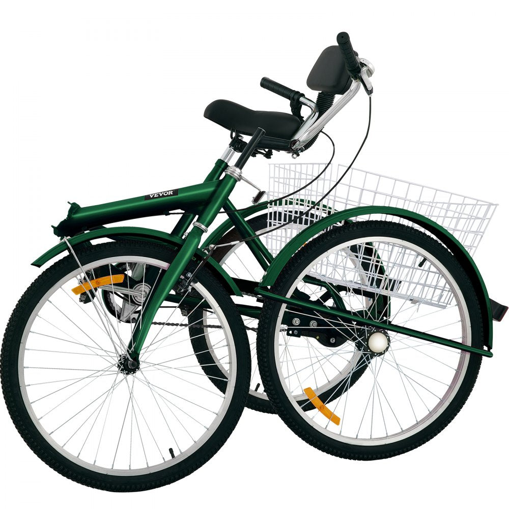 24IN-1S-GREEN - Foldable Adult Tricycle with 24" Wheels for Easy Storage