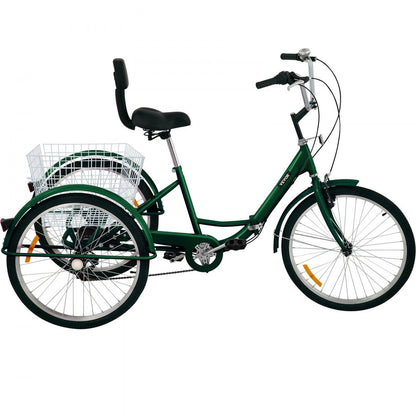 24IN-7S-GREEN - VEVOR Folding Tricycle with 7-Speed, Carbon Steel Frame