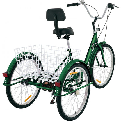 24IN-7S-GREEN - VEVOR Folding Tricycle with 7-Speed, Carbon Steel Frame