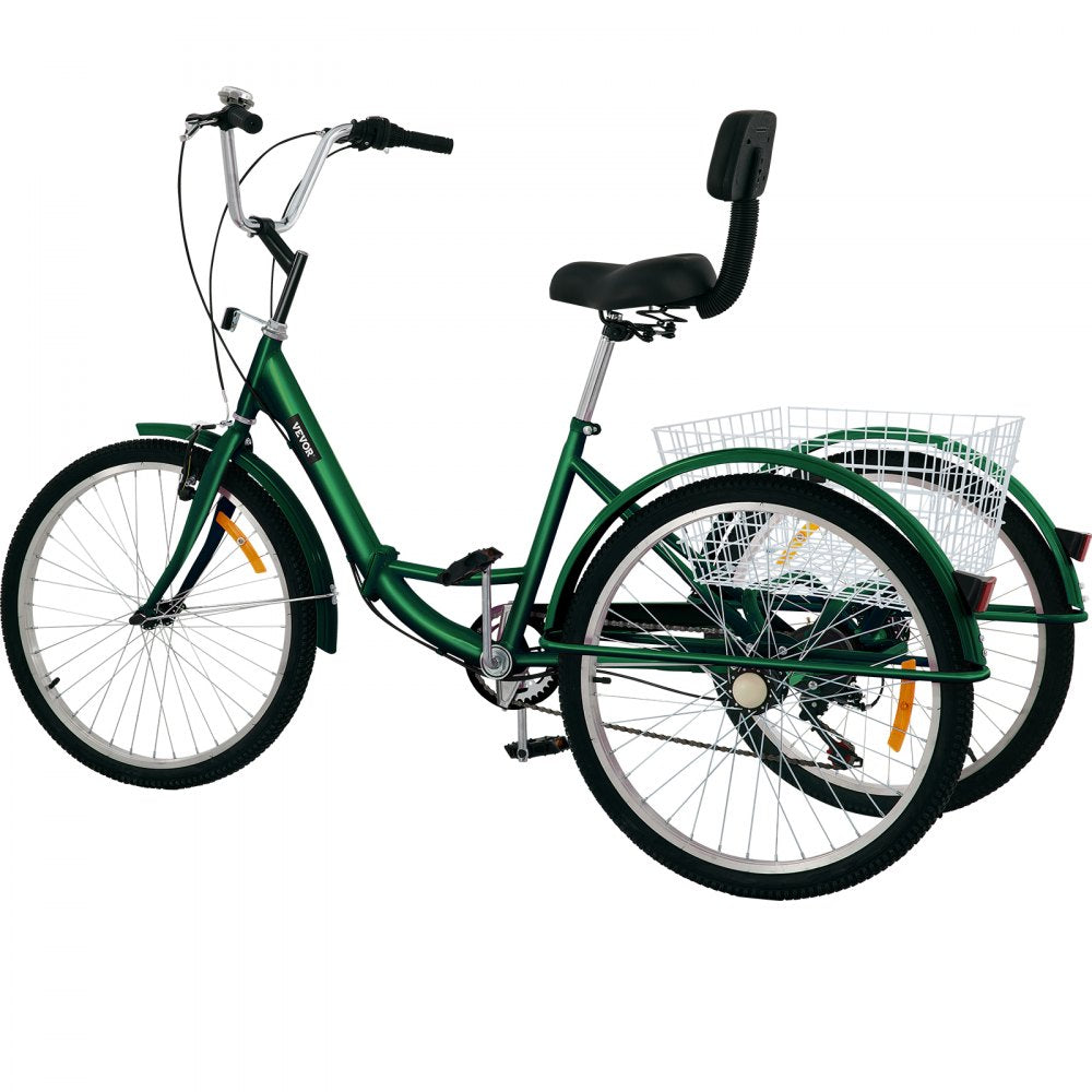 24IN-7S-GREEN - VEVOR Folding Tricycle with 7-Speed, Carbon Steel Frame