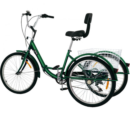 24IN-7S-GREEN - VEVOR Folding Tricycle with 7-Speed, Carbon Steel Frame
