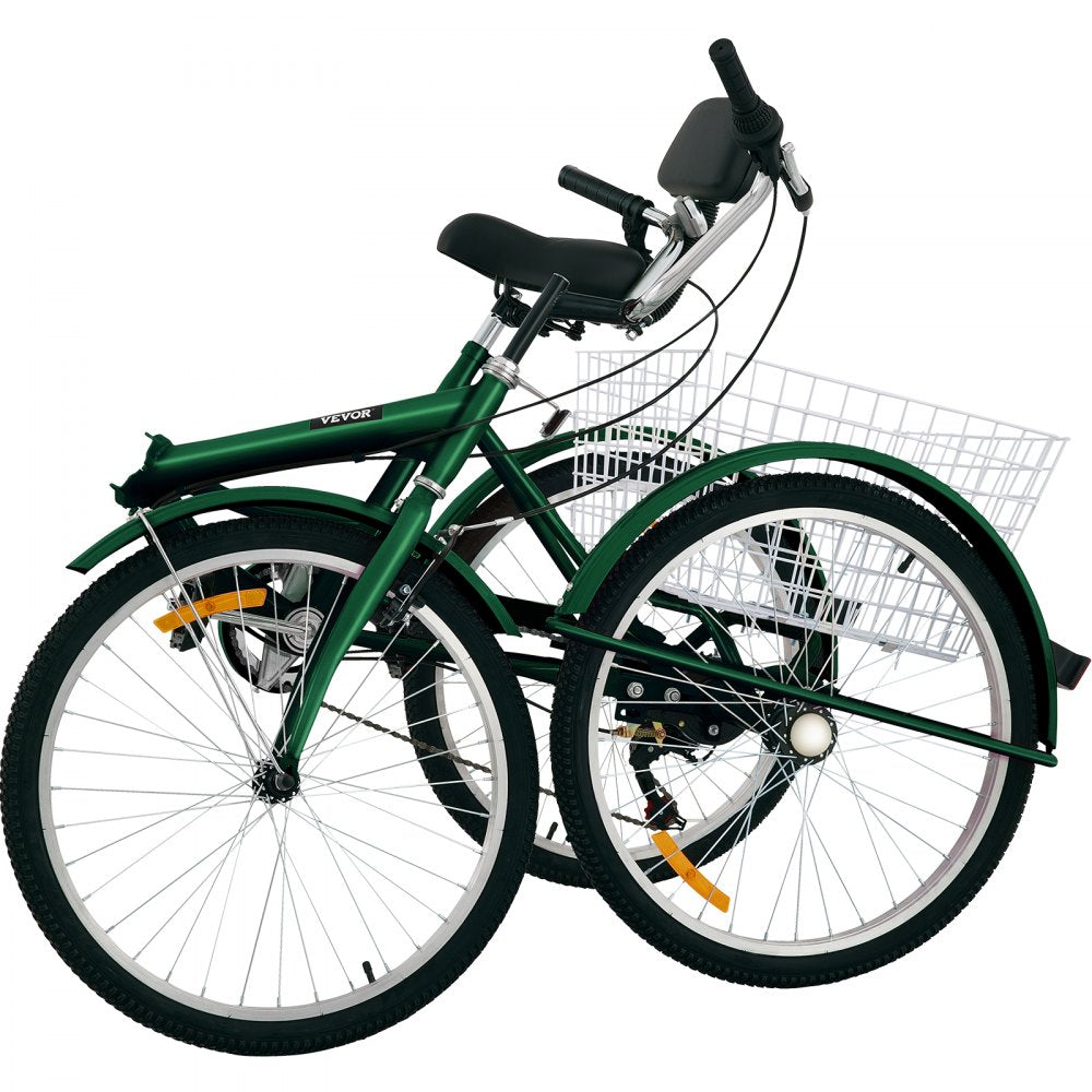 24IN-7S-GREEN - VEVOR Folding Tricycle with 7-Speed, Carbon Steel Frame