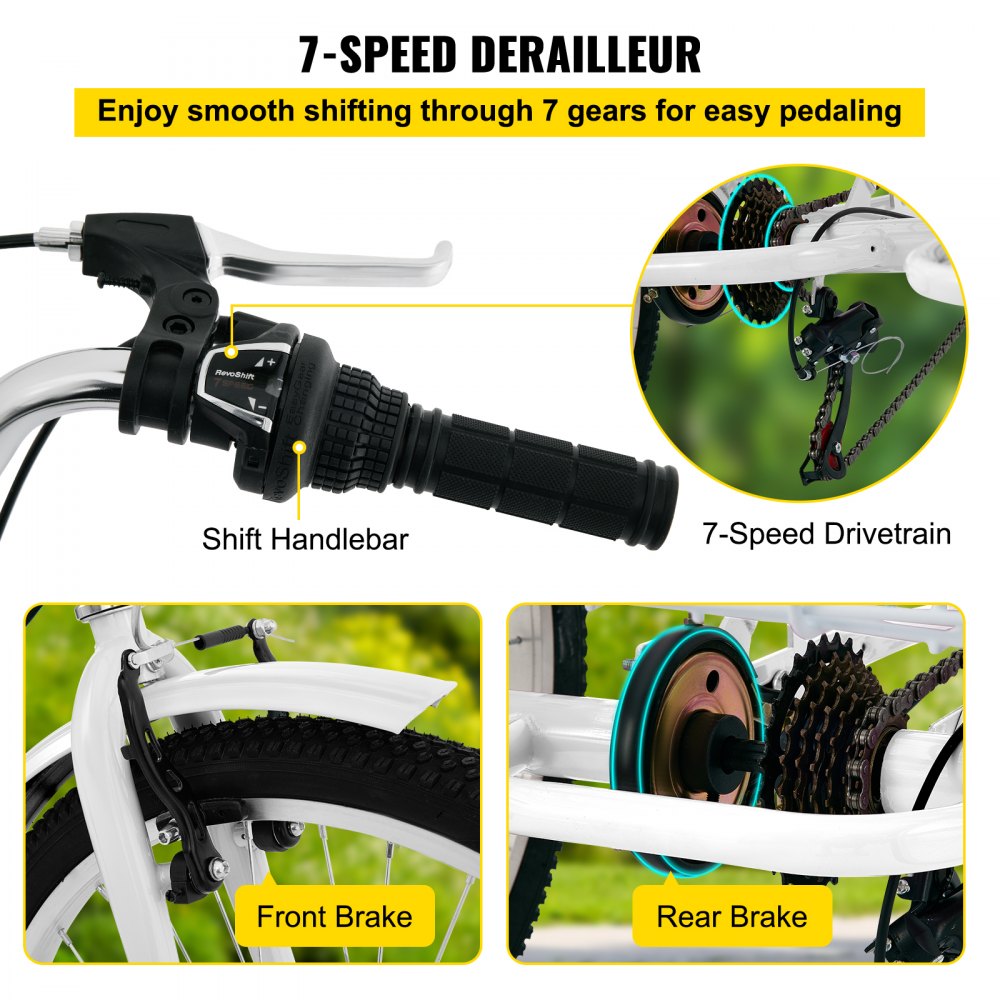 24IN-7S-WHITE - Adult Folding Tricycle with Rear Basket, 7-Speed Gear System