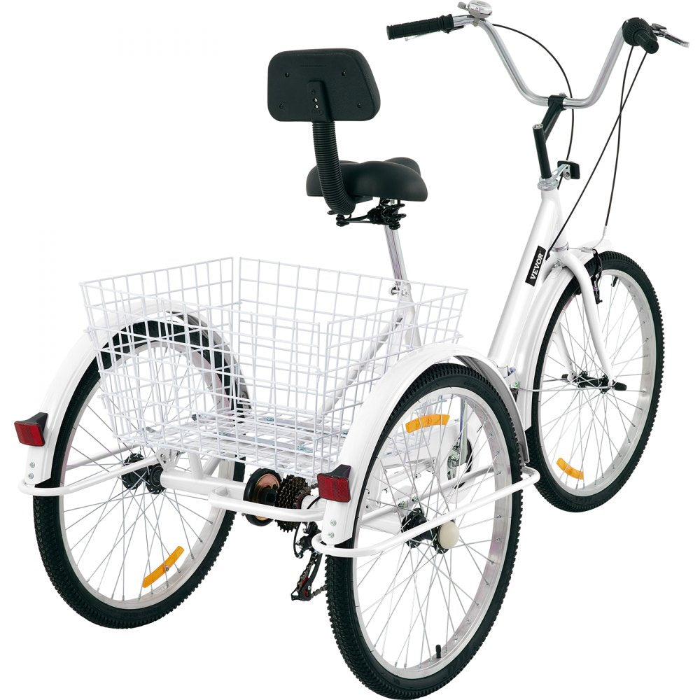 24IN-7S-WHITE - Adult Folding Tricycle with Rear Basket, 7-Speed Gear System