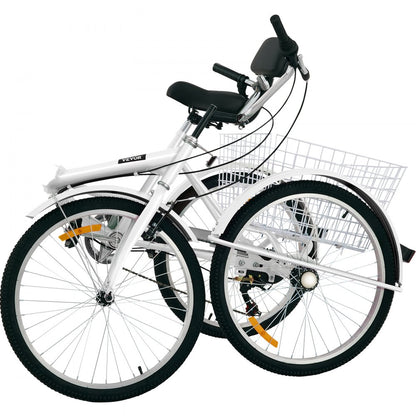 24IN-7S-WHITE - Adult Folding Tricycle with Rear Basket, 7-Speed Gear System