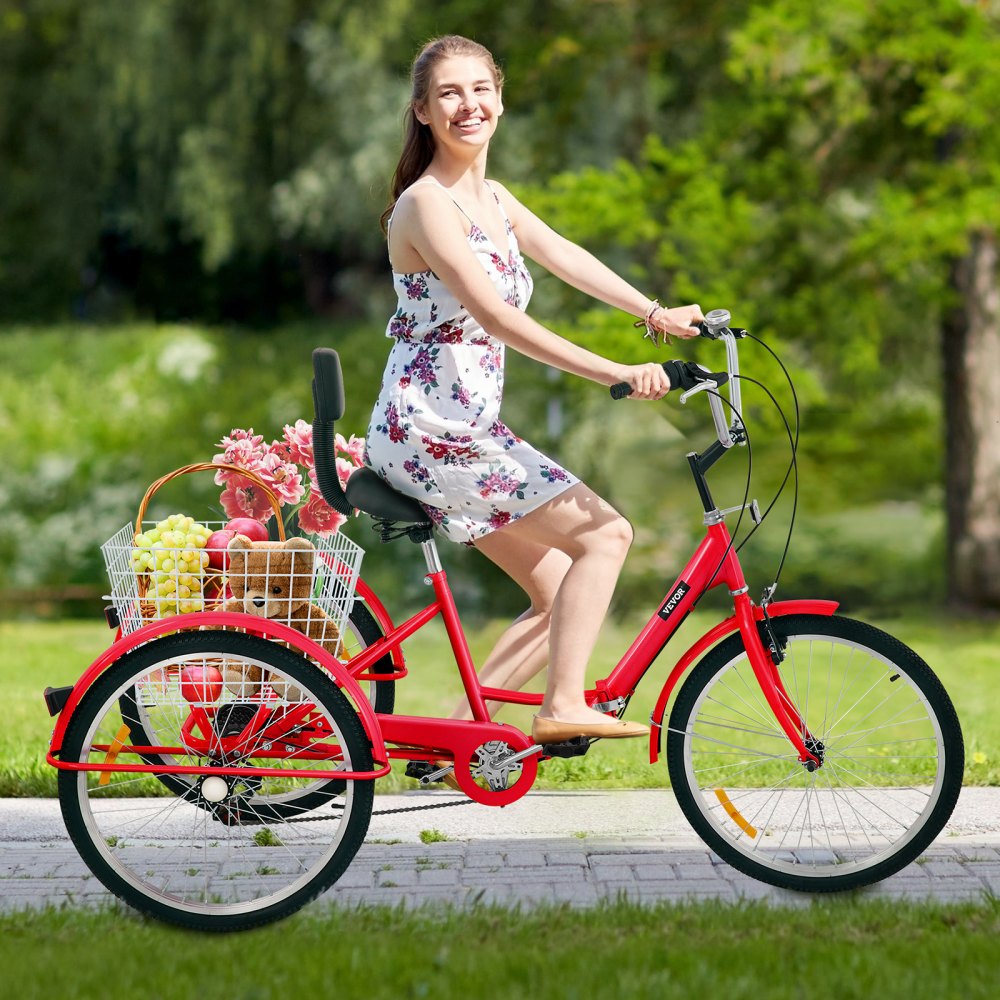 26IN-7S-RED - Foldable 26" Adult Tricycle with 7-Speed Gear & Storage