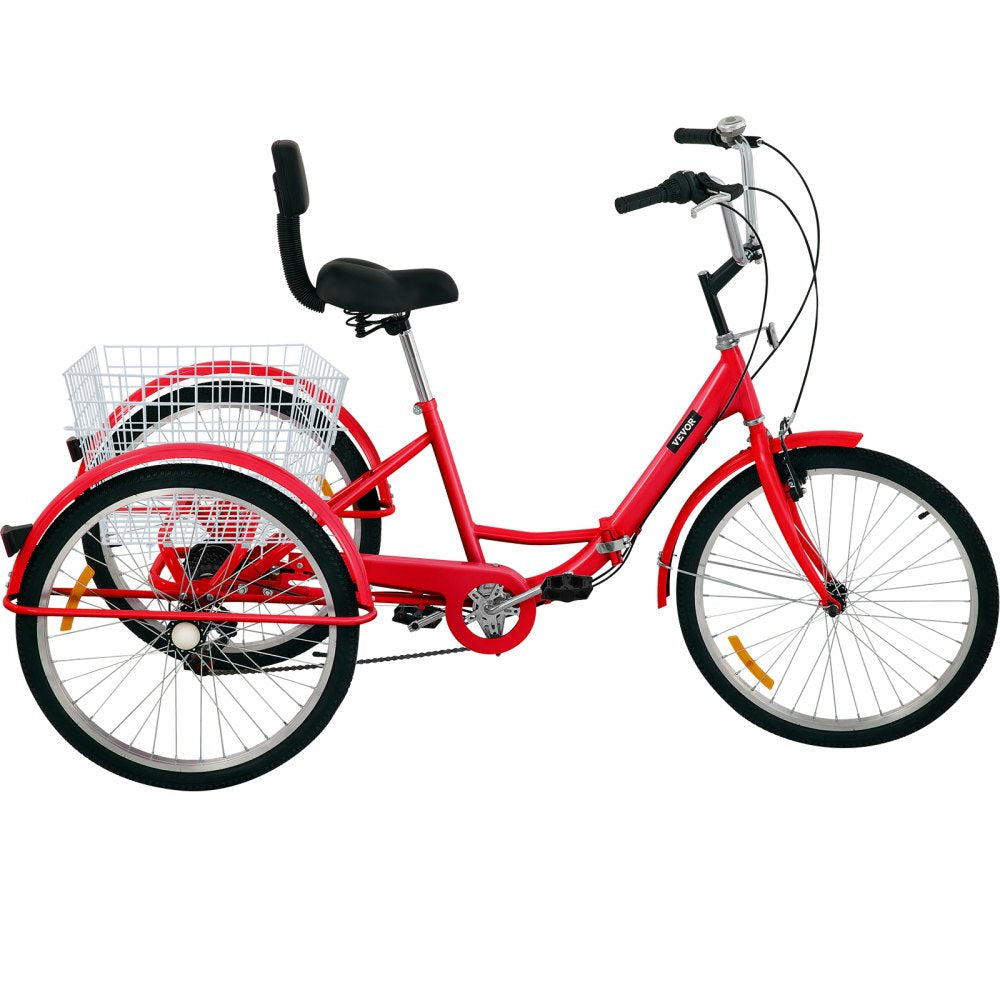 26IN-7S-RED - Foldable 26" Adult Tricycle with 7-Speed Gear & Storage